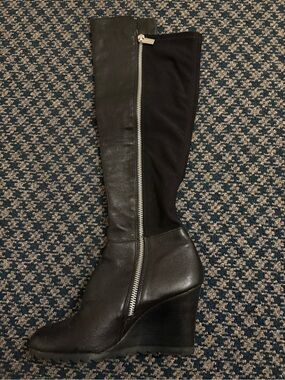 Michael Kors Black Wedge Knee-High Zip Boots